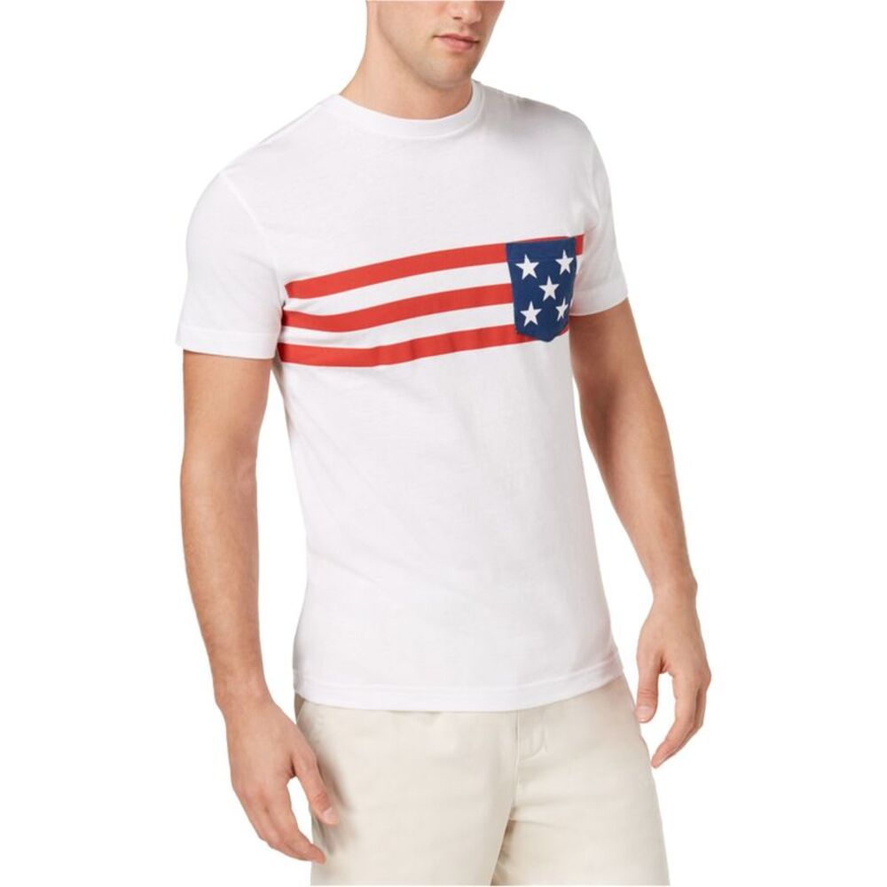 Club Room Mens Flag Graphic T-Shirt, White, L, DM